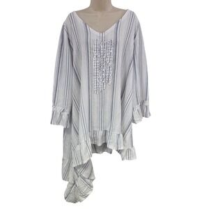 Farmhouse Frocks Tunic Top Women 3X White Stripe Ruffle Hem Boho Cottage Beachy